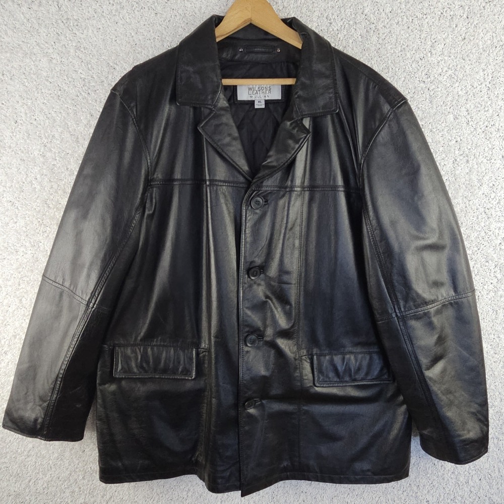 Wilsons M. Julian Diamond Quilted Black Leather Jacket Men's Size XL Button Up - Picture 1 of 16